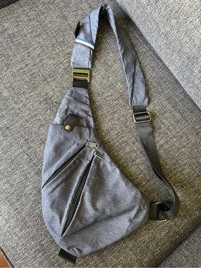 Gray/ Blue Crossbody Sling Travel Bag - Lightweight Everyday Carry